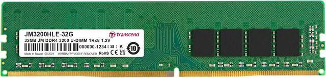 Main image of Transcend 32GB DDR4 3200MHz U-DIMM 2Rx8 1.2V, RAM, PC4-25600, CL22, Desktop Memory Module - JM3200HLE-32G