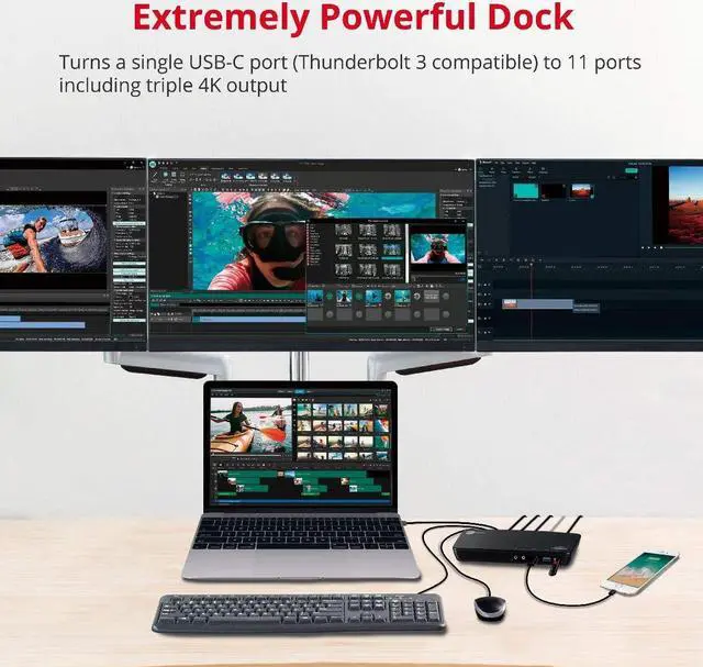 Alt view image 3 of 5 - SIIG USB Type C 4K Triple Monitor Docking Station - Triple 4K@60Hz or Single 5K@60Hz Video Laptop Dock with 85W Charging - 1x HDMI, 2x DisplayPort, 5x USB Ports for Windows PC & MacBook (JU-DK0B11-S1)