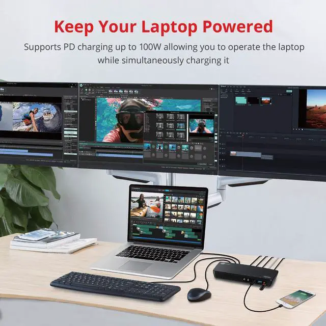 Alt view image 5 of 5 - SIIG USB Type C 4K Triple Monitor Docking Station - Triple 4K@60Hz or Single 5K@60Hz Video Laptop Dock with 85W Charging - 1x HDMI, 2x DisplayPort, 5x USB Ports for Windows PC & MacBook (JU-DK0B11-S1)