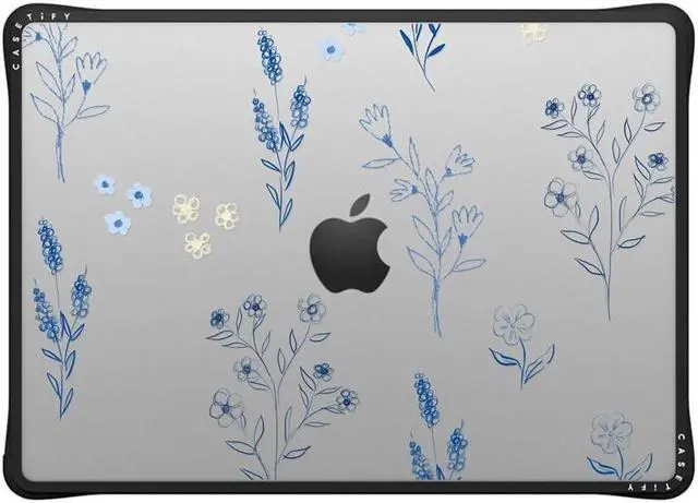 Main image of CASETiFY Impact MacBook Pro 14" (M1-M5) Case [Cushioned Impact Corners/Scratch-Resistant/Anti-Slip Grip] - Small Blue Flowers - Clear Black