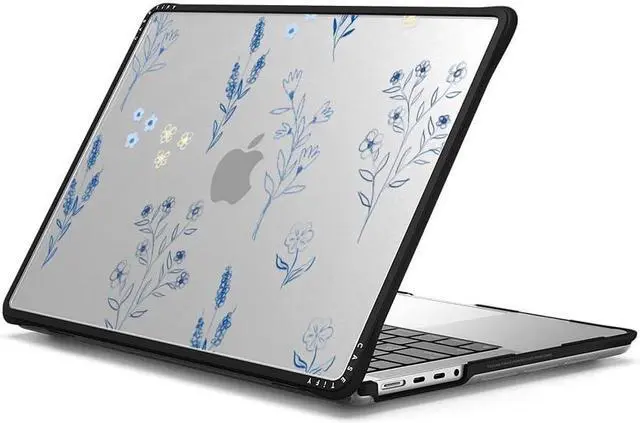 Alt view image 2 of 3 - CASETiFY Impact MacBook Pro 14" (M1-M5) Case [Cushioned Impact Corners/Scratch-Resistant/Anti-Slip Grip] - Small Blue Flowers - Clear Black