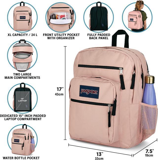 Alt view image 3 of 5 - JanSport Laptop Backpack - Computer Bag with 2 Compartments, Ergonomic Shoulder Straps, 15" Laptop Sleeve, Haul Handle - Book Rucksack - Happy Hearts Pink