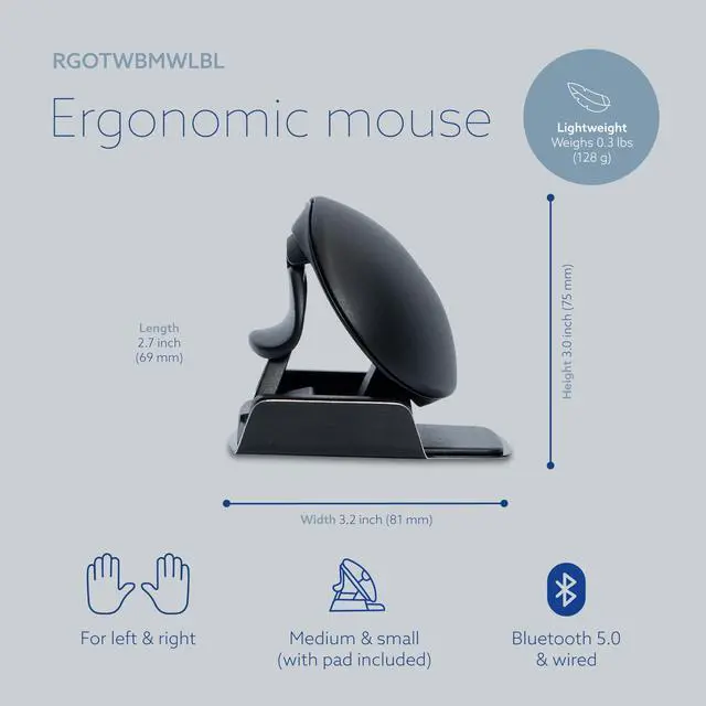 Alt view image 3 of 5 - R-Go Twister Ambidextrous Mouse, Ergonomic Vertical, with Break Software, Duo Connection(Bluetooth&USB C), Silent Click, Prevention Mouse Arm, Rechargeable Wireless Mouse for Windows/Mac/Linux, Black