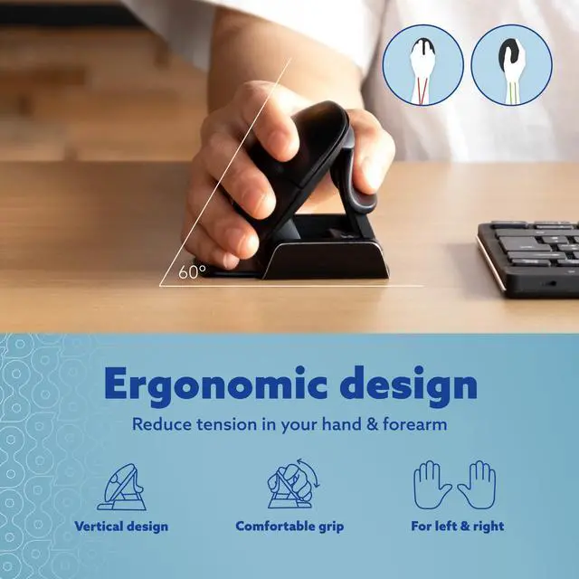 Alt view image 2 of 5 - R-Go Twister Ambidextrous Mouse, Ergonomic Vertical, with Break Software, Duo Connection(Bluetooth&USB C), Silent Click, Prevention Mouse Arm, Rechargeable Wireless Mouse for Windows/Mac/Linux, Black