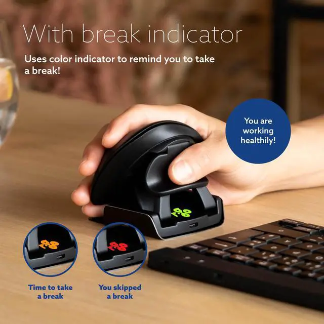 Alt view image 4 of 5 - R-Go Twister Ambidextrous Mouse, Ergonomic Vertical, with Break Software, Duo Connection(Bluetooth&USB C), Silent Click, Prevention Mouse Arm, Rechargeable Wireless Mouse for Windows/Mac/Linux, Black
