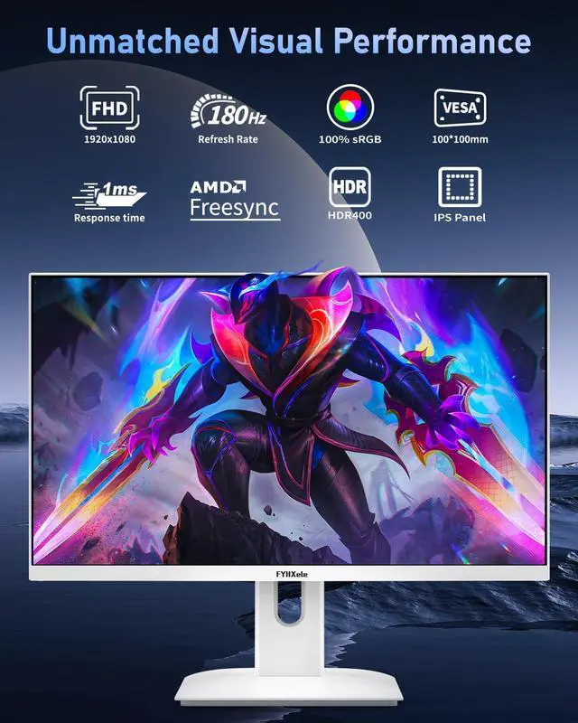 Alt view image 2 of 5 - FYHXele 27 inch Gaming Monitor, 165Hz Computer Monitor FHD 1080P Fast IPS Panel Pc Monitor, sRGB100%,1ms, DisplayPort/HDMI/Eye Care/Wall Mount Compatible-White