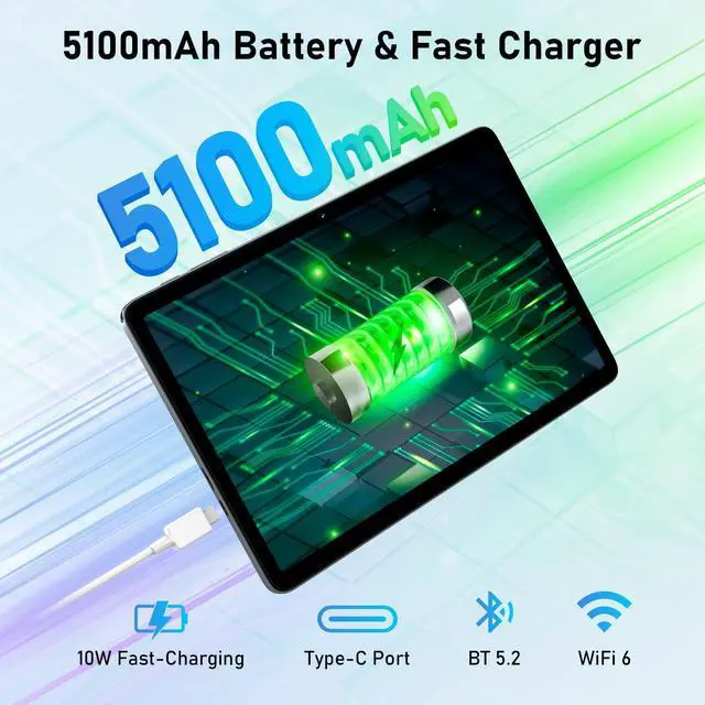 Alt view image 3 of 5 - Blackview 10 inch Android Tablet, 2025 Android 14 Tablet with 12(4+8) GB+128GB 2TB Expand, Dual Speakers and Camera, BT5.3, WiFi 6, Google GMS, 2.0GHz CPU, Support Widevine L1, PC Mode,Gray
