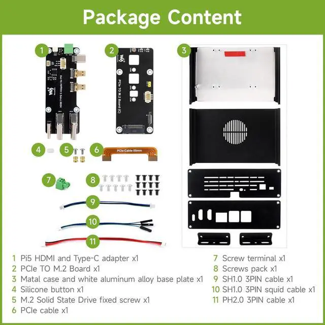 Alt view image 2 of 5 - waveshare M.2 NVME PCIE Case for Raspberry Pi 5, with 2X HDMI Ports, Support 2X 4K Video Output/Efficient Cooling, Aluminum Alloy Case, with PCIe to M.2 Board, Support PCIe Extending to M.2 Interface