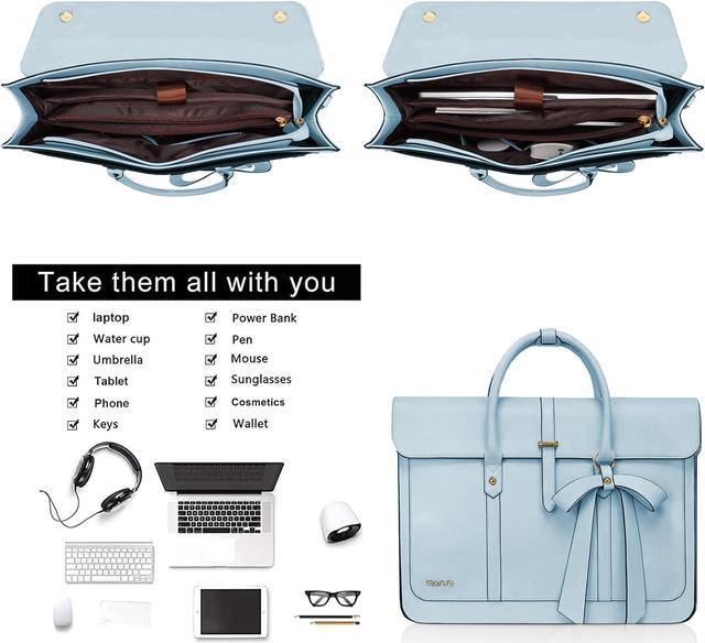 Alt view image 2 of 5 - MOSISO Laptop Bag for Women, 13-14 inch PU Leather Laptop Shoulder Bag Convertible Backpack, 13.3 inch Messenger Bag Casual Handbag Work Briefcase Travel Computer Bag with Bowknot, Air Blue