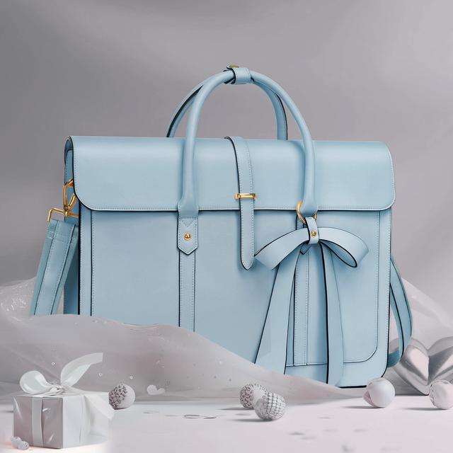 Alt view image 5 of 5 - MOSISO Laptop Bag for Women, 13-14 inch PU Leather Laptop Shoulder Bag Convertible Backpack, 13.3 inch Messenger Bag Casual Handbag Work Briefcase Travel Computer Bag with Bowknot, Air Blue