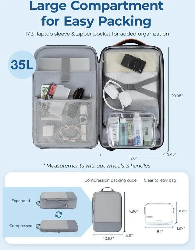 Alt view image 4 of 5 - BAGSMART Rolling Travel Backpack, Water-Resistant Travel Laptop Backpacks with Wheels for Adults, 17 Inch Large Roller College Backpack Luggage Carry on with 2 Packing Cubes, Black