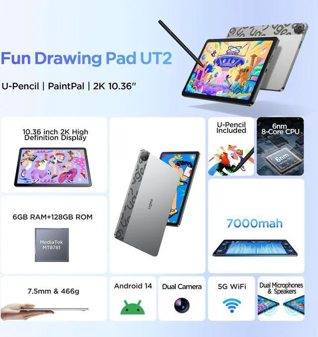 Alt view image 4 of 5 - UGEE Pad Drawing Tablet No Computer Needed,6GB+128GB Fun Drawing Pad 2K Ultra HD Large Screen with Full-Laminated Screen,Android 14 Tablet Drawing Stand for 7000mAh+18W Battery,Standalone Tablet 10.36