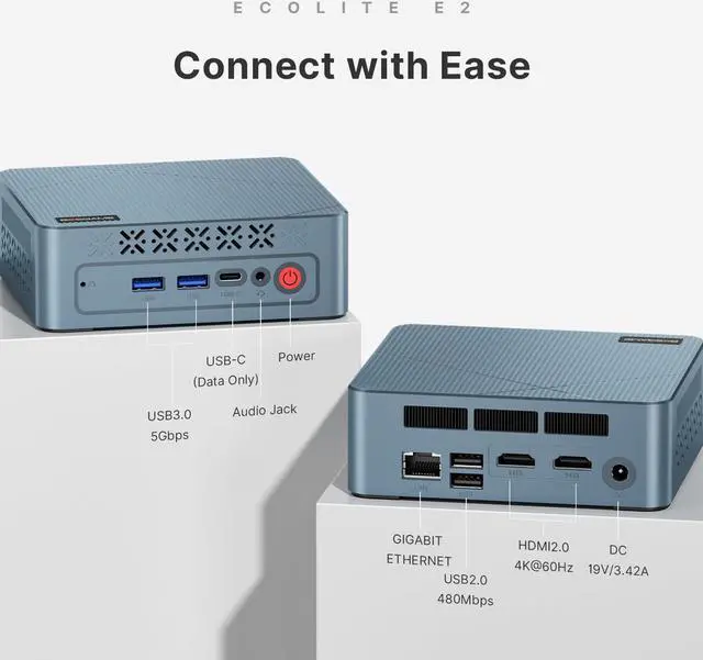 Alt view image 4 of 5 - BOSGAME E2 Mini PC, AMD Ryzen 5 3550H, 16GB DDR4, 512GB PCIe SSD, 4K Triple Display, Type-C & USB3.2, RJ45 & Wi-Fi 5 & BT 5.0, Mini Desktop Computers for Office, Streaming, Home Theater