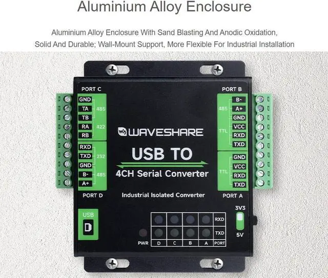 Alt view image 4 of 5 - waveshare Industrial USB to 4-CH, USB to RS232/485/422/TTL Serial Converter, Adopts FT4232HL Chip, Support Linux, Android, Windows 11/10 / 8.1/8 / 7, Safer Isolated Design
