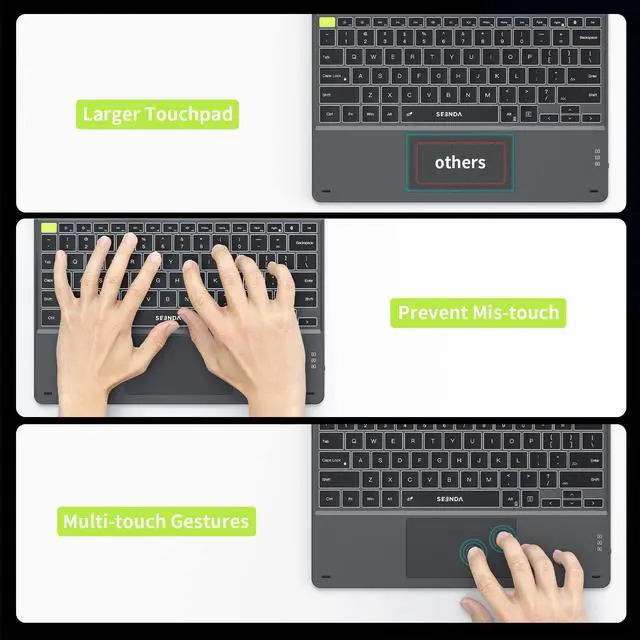 Alt view image 3 of 5 - Seenda Backlit Keyboard with Touchpad for Surface Pro 8/9/Pro X, Detachable Slim Bluetooth 5.2 Keyboard with Multi-Gesture Trackpad for Microsoft Surface Pro 8/9/X 13-inch Tablet, Grey
