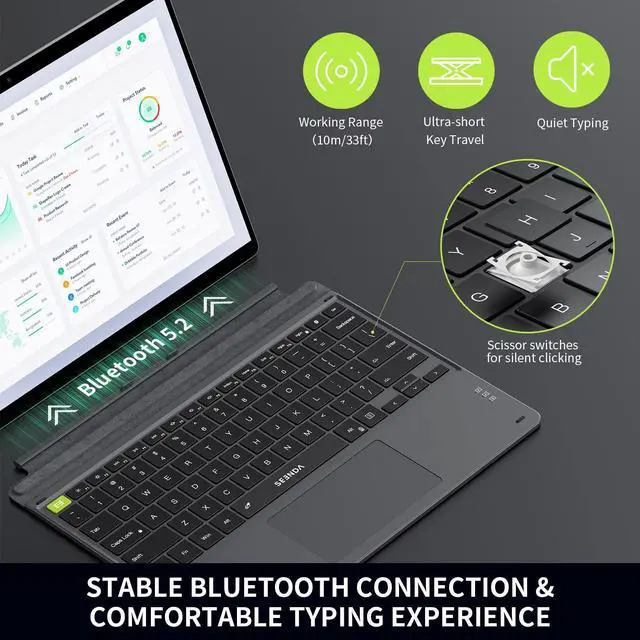 Alt view image 4 of 5 - Seenda Backlit Keyboard with Touchpad for Surface Pro 8/9/Pro X, Detachable Slim Bluetooth 5.2 Keyboard with Multi-Gesture Trackpad for Microsoft Surface Pro 8/9/X 13-inch Tablet, Grey