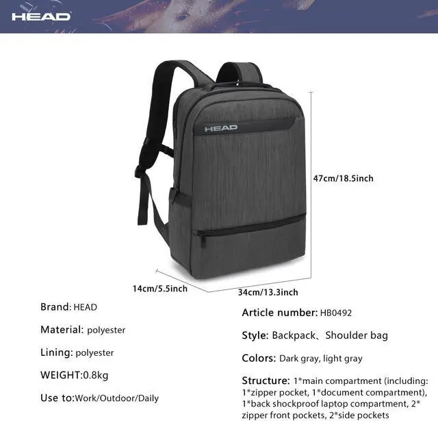 Alt view image 4 of 5 - HEAD Waterproof Laptop Backpack for Men with Trolley Sleeve, Business Laptop Backpacks fits 17.3 inch Notebook, Large Travel Backpack for Work/Outdoor/Daily