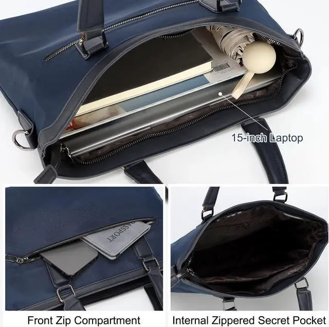 Alt view image 3 of 5 - uxcell 15 Inches Laptop Briefcase Bag Oxford Removable Adjustable Shoulder Strap for Business Travel, Navy Blue