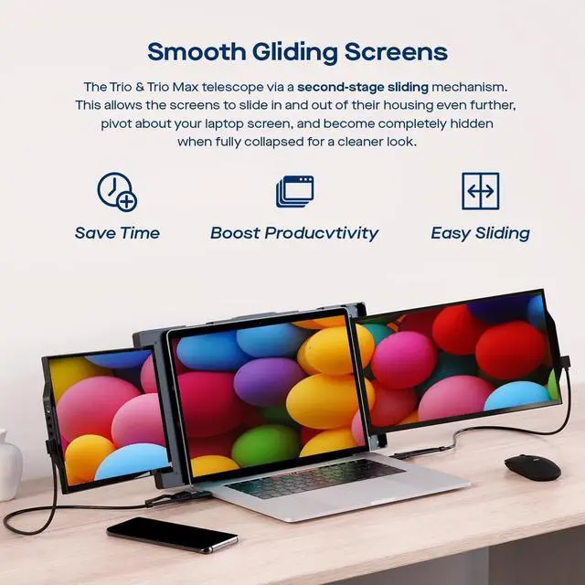 Alt view image 3 of 5 - Portable Monitor - Mobile Pixels 13.3'' Trio Monitor for 13''-14'' Laptops with Built-in Kickstand, 1080P Full HD IPS Triple Screen, USB A/Type-C Plug and Play, Windows/Android/Mac (Optional Magnets)