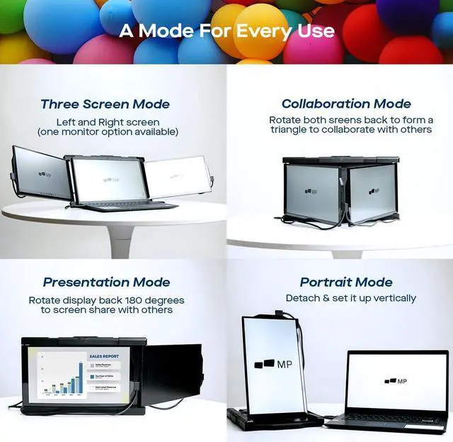 Alt view image 4 of 5 - Portable Monitor - Mobile Pixels 13.3'' Trio Monitor for 13''-14'' Laptops with Built-in Kickstand, 1080P Full HD IPS Triple Screen, USB A/Type-C Plug and Play, Windows/Android/Mac (Optional Magnets)