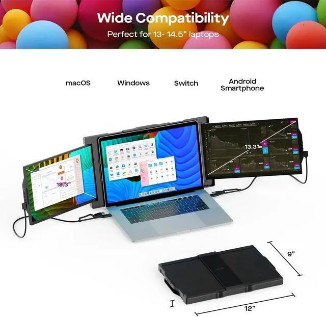 Alt view image 5 of 5 - Portable Monitor - Mobile Pixels 13.3'' Trio Monitor for 13''-14'' Laptops with Built-in Kickstand, 1080P Full HD IPS Triple Screen, USB A/Type-C Plug and Play, Windows/Android/Mac (Optional Magnets)