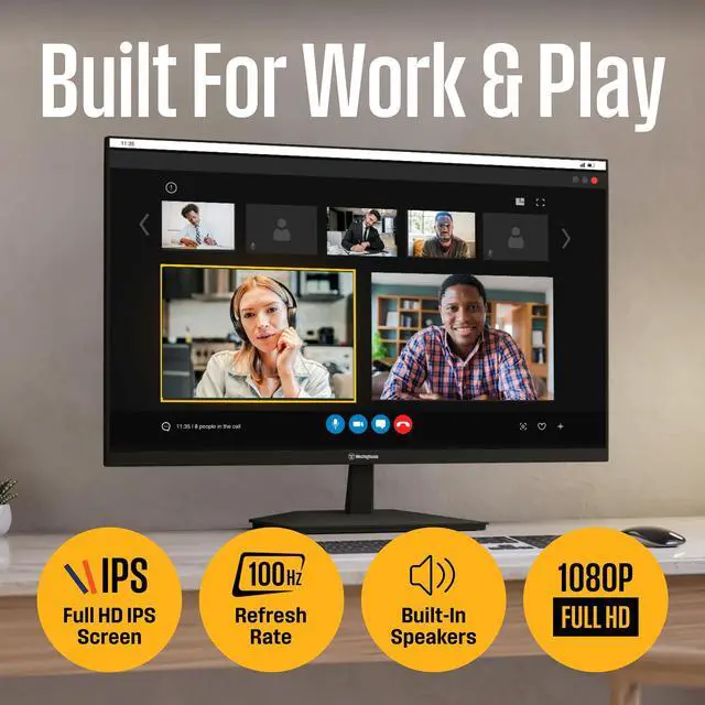 Alt view image 2 of 5 - Westinghouse 22 Inch Computer Monitor, 100Hz, 1080p Full HD IPS Display, Adaptive Sync, Blue Light Protection, Home Office PC Screens with Built in Speakers, HDMI, VGA, for Work & Productivity