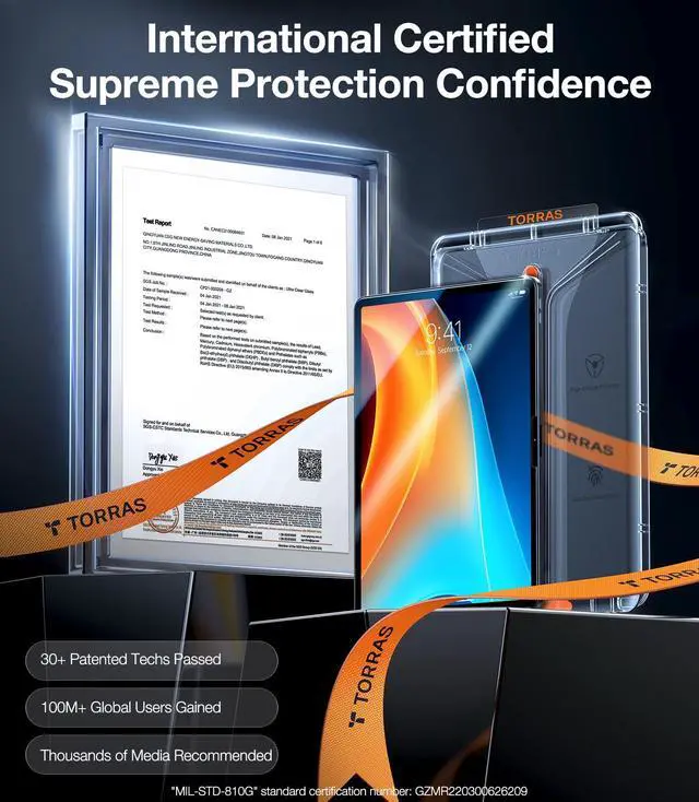 Alt view image 2 of 5 - TORRAS for iPad Pro 13 Inch Screen Protector M4 2024, Military Grade Shatterproof [TOP 9H+ Tempered Glass& One-Pull Installation] Anti-Scratch, Bubble Free, Apple Pencil Compatible, HD Clarity