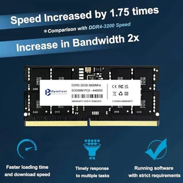 Alt view image 5 of 5 - ByteFest DDR5 RAM 64GB (2x32GB) 5600MHz PC5-44800 CL46 1.1V SODIMM 262-Pin Laptop/Notebook RAM Memory Modules