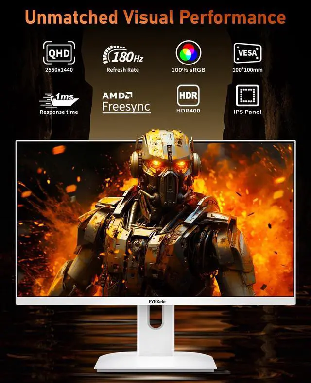 Alt view image 2 of 5 - FYHXele 27 inch Gaming Monitor, 165Hz Computer Monitor QHD 1440P Fast IPS Panel Pc Monitor, sRGB100%,1ms, DisplayPort/HDMI/Eye Care/Wall Mount Compatible-White