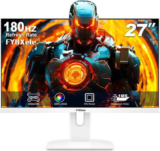 Main image of FYHXele 27 inch Gaming Monitor, 165Hz Computer Monitor QHD 1440P Fast IPS Panel Pc Monitor, sRGB100%,1ms, DisplayPort/HDMI/Eye Care/Wall Mount Compatible-White