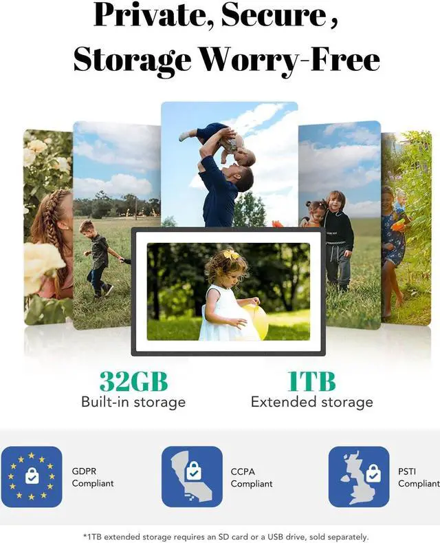 Alt view image 5 of 5 - pexar 2K Digital Picture Frame and Lexar E-Series 512GB Micro SD Card