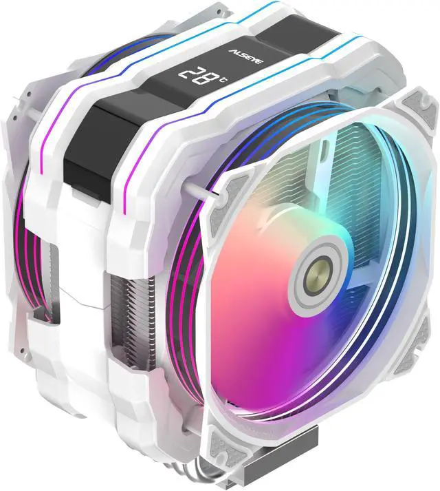 Main image of ALSEYE M120D Plus CPU Cooler with Temperature Display, Dual ARGB & PWM Fans, 6 Copper Heat Pipes - Compatible with Intel LGA1700/1200/115X/2011/2066/1366 and AMD AM4/AM5 - Easy Installation - White