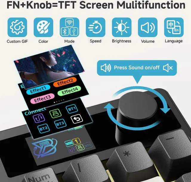 Alt view image 3 of 5 - BOYI TD31Pro Mechanical Number Pad,Bluetooth5.0/2.4G/Type-C Wireless Numeric Keypad,RGB HotSwap Numpad with Screen&Knob,PBT Keycaps Rechargeable Gasket Number keypad for PC Laptop Desktop(Black-Grey)