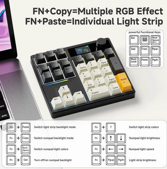 Alt view image 5 of 5 - BOYI TD31Pro Mechanical Number Pad,Bluetooth5.0/2.4G/Type-C Wireless Numeric Keypad,RGB HotSwap Numpad with Screen&Knob,PBT Keycaps Rechargeable Gasket Number keypad for PC Laptop Desktop(Black-Grey)