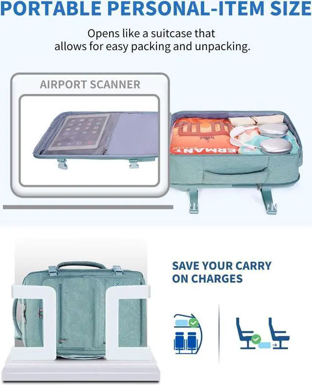 Alt view image 2 of 5 - WANDF Travel Backpack For Spirit Airlines Personal Item Bag 18x14x8 with Wet Pocket, 17 Inch Laptop Backpack for Men Women (Turquoise)