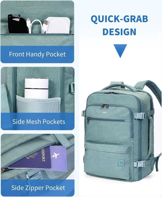 Alt view image 4 of 5 - WANDF Travel Backpack For Spirit Airlines Personal Item Bag 18x14x8 with Wet Pocket, 17 Inch Laptop Backpack for Men Women (Turquoise)