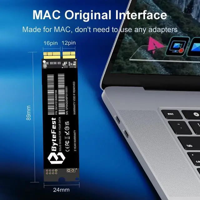 Alt view image 5 of 5 - ByteFest MAC SSD 1TB Compatible with Apple MacBook Air A1465 A1466(Mid 2013-2017), MacBook Pro Retina A1398 A1502 (2013-2015), M.2 NVMe Solid State Drive