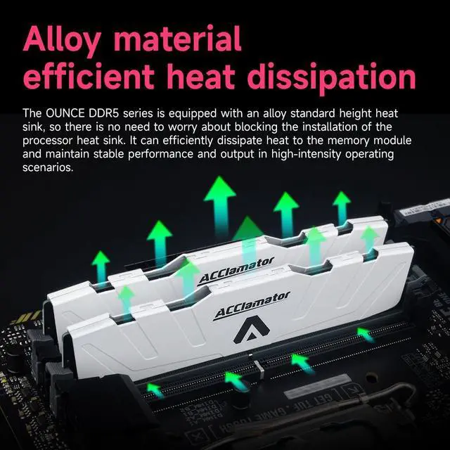 Alt view image 5 of 5 - DDR5 32GB 6000MHz Ram (16GBx2 PC5-48000) Desktop (DIMM) Computer Memory CL46(6000MT/s XMP3.0/Expo) with Heatsink White Acclamator