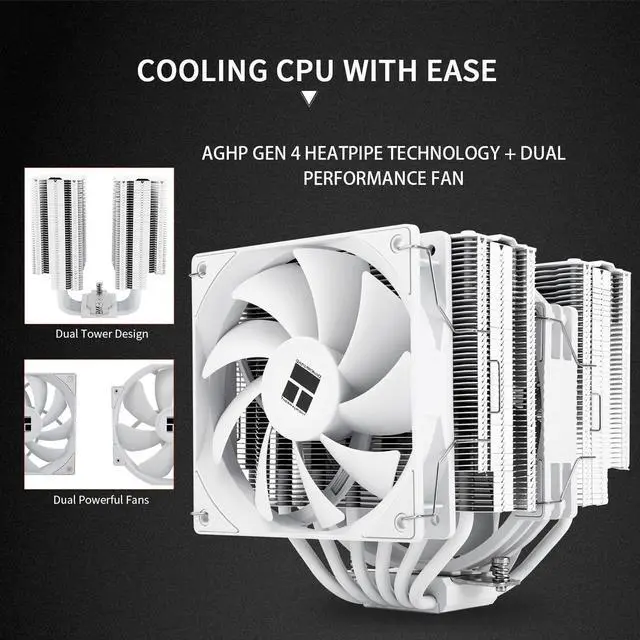 Alt view image 4 of 5 - Thermalright Peerless Assassin 140 White CPU Cooler, 6 Heat Pipes AGHP Technology,Dual PWM Fans with 1500RPM Speed, Double Towers Cooler,for AM5/AM4&Intel LGA 1700/1851/1150/1151/1200,PC CPU Cooling