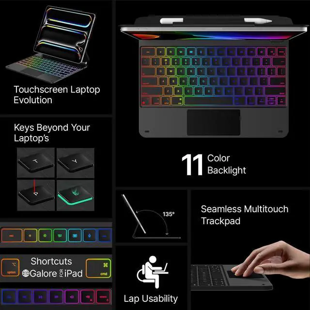 Alt view image 3 of 5 - typecase Keyboard Case for iPad Pro 13-inch (M4) 2024,Magic Keyboard with 11 Colors Backlight for iPad Pro 13,Keyboard Case with Pencil Holder,Multi-Touch Trackpad,Easy-Set Magnetic Stand,Carbon Fiber