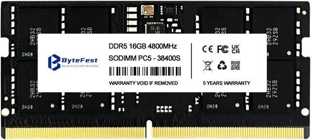 Main image of ByteFest DDR5 RAM 16GB 4800MHz PC5-38400 CL40 1.1V SODIMM 262-Pin Laptop/Notebook RAM Memory Modules