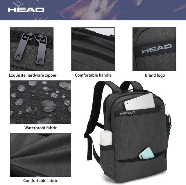 Alt view image 5 of 5 - HEAD Waterproof Laptop Backpack for Men with Trolley Sleeve, Business Laptop Backpacks fits 17.3 inch Notebook, Large Travel Backpack for Work/Outdoor/Daily