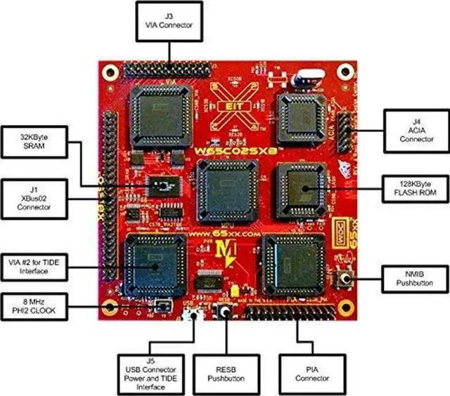 Alt view image 5 of 5 - W65C02SXB - Single Board Computer - The Western Design Center, Inc. - Featuring W65C02S 8-bit Microprocessor, W65C22 VIA, W65C21 PIA, W65C51N ACIA - Ideal for Microprocessor Education