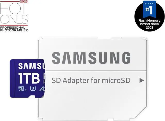 Alt view image 2 of 5 - SAMSUNG PRO Plus microSD Memory Card + Adapter, 1TB MicroSDXC, Up to 180 MB/s, Full HD & 4K UHD, UHS-I, C10, U3, V30, A2 for Android Phones, Tablets, GoPRO, DJI Drone, MB-MD1T0SA/AM, 2024