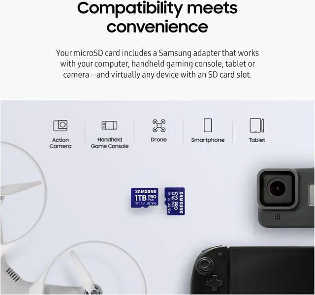 Alt view image 4 of 5 - SAMSUNG PRO Plus microSD Memory Card + Adapter, 1TB MicroSDXC, Up to 180 MB/s, Full HD & 4K UHD, UHS-I, C10, U3, V30, A2 for Android Phones, Tablets, GoPRO, DJI Drone, MB-MD1T0SA/AM, 2024