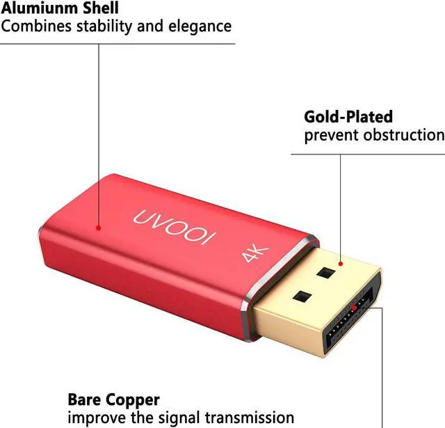 Alt view image 4 of 5 - UVOOI 4K DisplayPort to HDMI Adapter 10-Pack, DP (Display Port) to HDMI Converter Aluminum Shell Display Port Male to HDMI Female Connector - Red