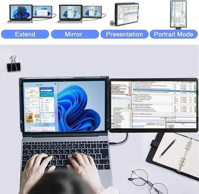 Alt view image 4 of 5 - Laptop Screen Extender - 360° Rotatable Portable Monitor | 11.6" Foldable Laptop Monitor Extender with USB-C & Mini HDMI, Plug and Play for Mac, PC, and Android