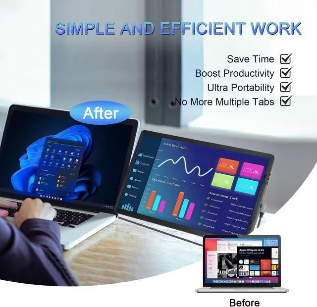 Alt view image 5 of 5 - Laptop Screen Extender - 360° Rotatable Portable Monitor | 11.6" Foldable Laptop Monitor Extender with USB-C & Mini HDMI, Plug and Play for Mac, PC, and Android