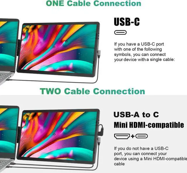 Alt view image 2 of 5 - Laptop Screen Extender - 360° Rotatable Portable Monitor | 11.6" Foldable Laptop Monitor Extender with USB-C & Mini HDMI, Plug and Play for Mac, PC, and Android