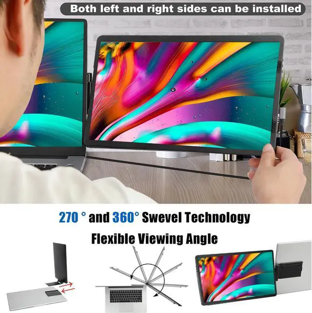 Alt view image 3 of 5 - Laptop Screen Extender - 360° Rotatable Portable Monitor | 11.6" Foldable Laptop Monitor Extender with USB-C & Mini HDMI, Plug and Play for Mac, PC, and Android